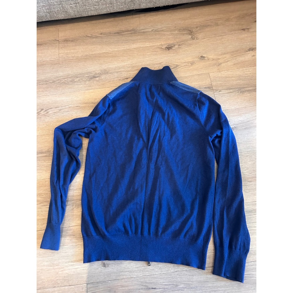 Banana Republic Mens Silk Blend Full Zip Sweater Blue Mock Neck Striped Detail M - Picture 4 of 4